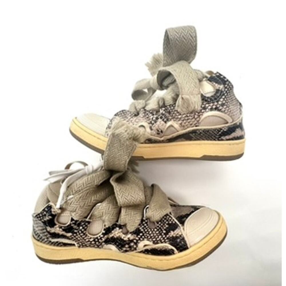 Men's Lanvin Beige Python Print Curb Sneakers Siz… - image 1